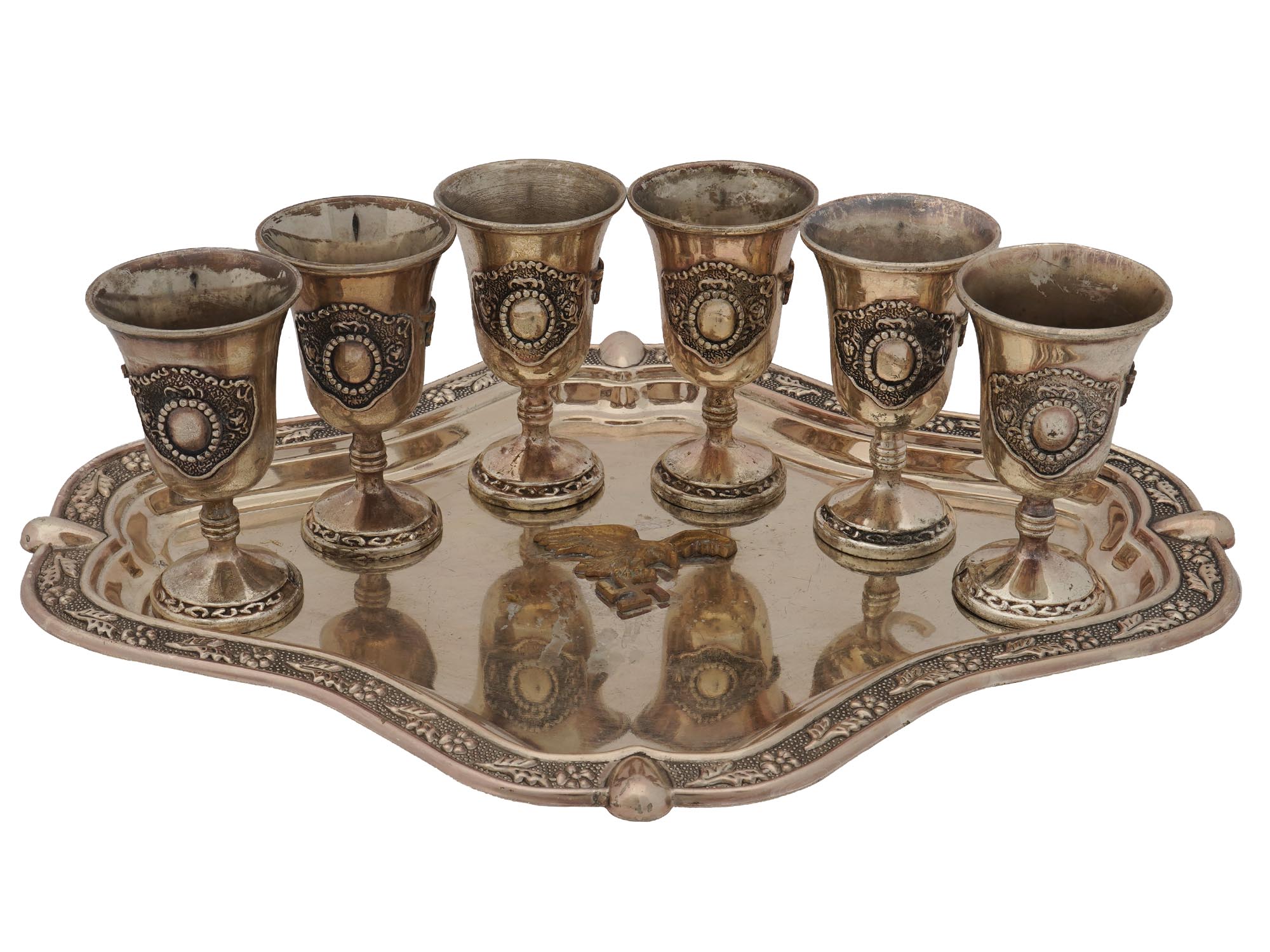 NAZI GERMAN WWII SCHNAPPS CUPS AND ONE OVAL TRAY PIC-0